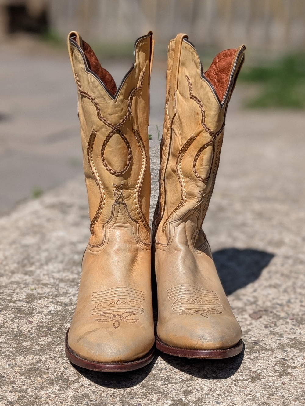 Dan Post Palamino Tan Leather Western Cowboy Boots Size 13 Men's Stitched Design - Picture 2 of 11